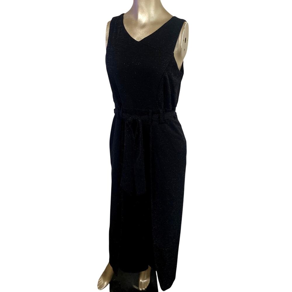 Vintage Addison Evenings Black Metallic Shimmer Sleeveless Jumpsuit Size 8